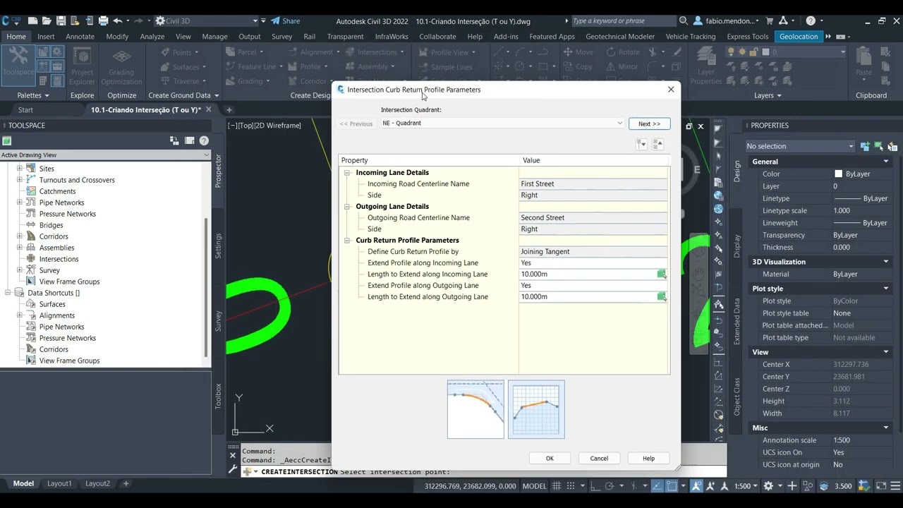 10.1-Criando Interseção T ou em Y no Civil 3D