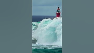 Towering Wave Slams Into Lighthouse! Unbelievable! #scaryocean #lighthouse #waves