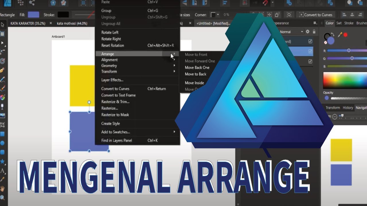DASAR AFFINITY DESIGNER _ MENGENAL ARRANGE - YouTube