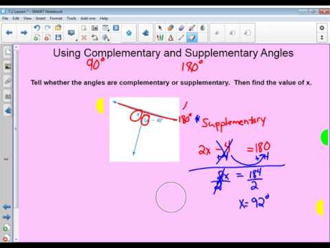 7th 7.2 Solving for x with Complementary and Supplementary Angles
