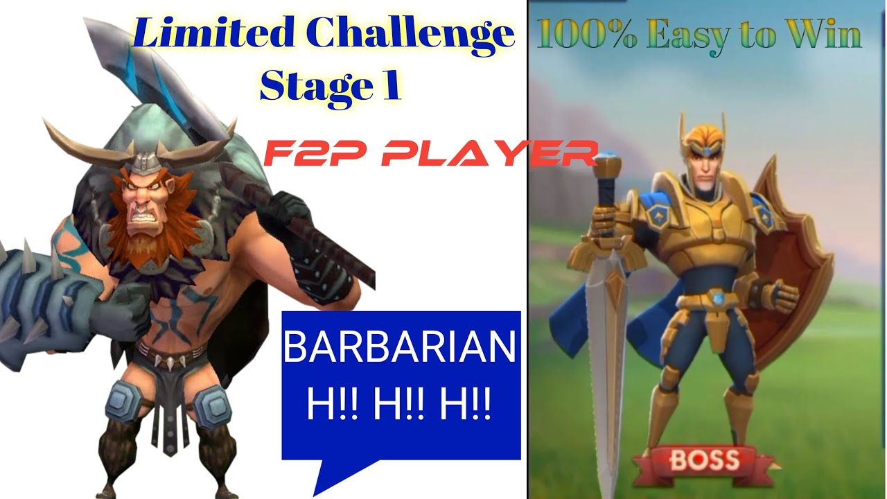 Lords Mobile Limited Challenge Barbarian Stage 1|F2P Player Without Rose Knight