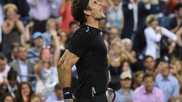 Roger Federer vs Monfils US Open 2014 Quarter Finals Winning Moment & Speech