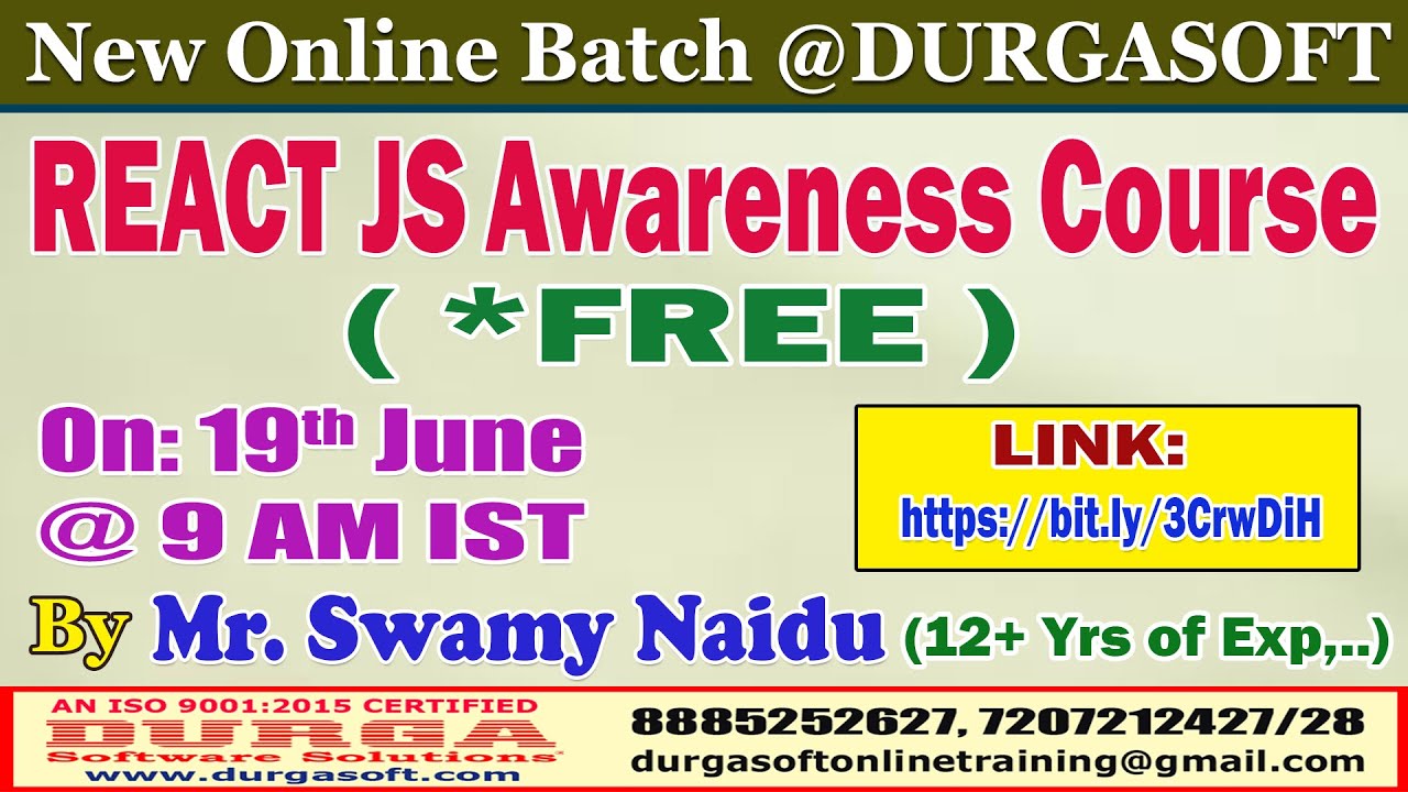 REACT JS Awareness Course (*FREE) Online Training @ DURGASOFT - YouTube
