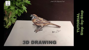 How to draw Realistic 3D Sparrow bird drawing/ 3D Sparrow bird drawing for beginners and tutorial.