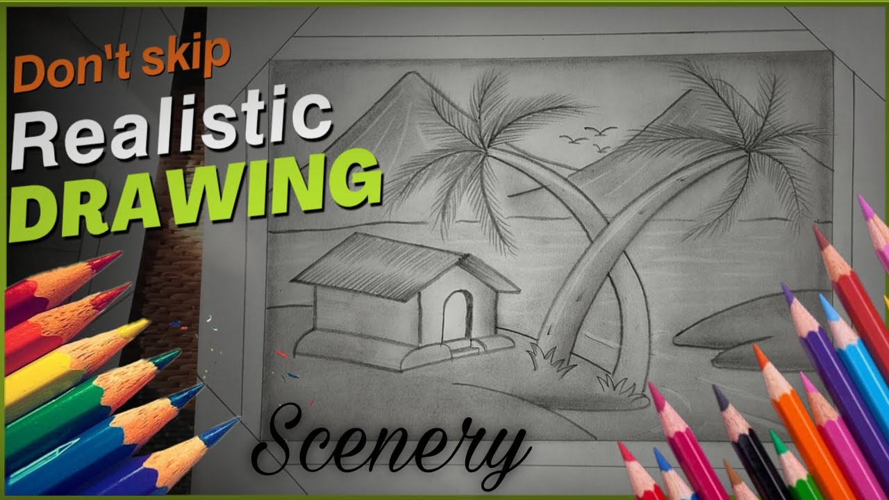 Realistic scenery drawing pencil shading  