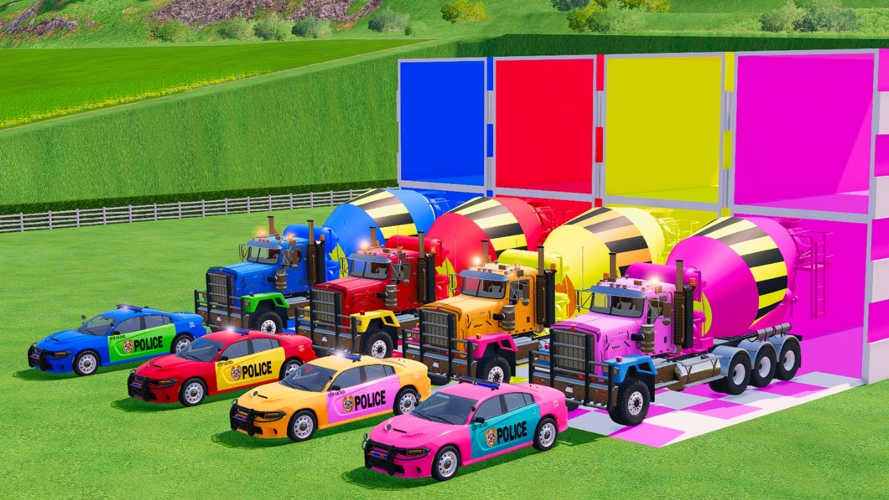 Transporting With Colors - Heavy Truck Loading Police Cars and HUGE Mixer Trucks! #48 l FS22