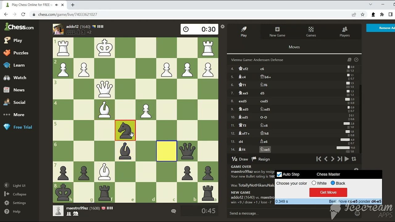 Playing on chess.com using Chess Master chrome extension 