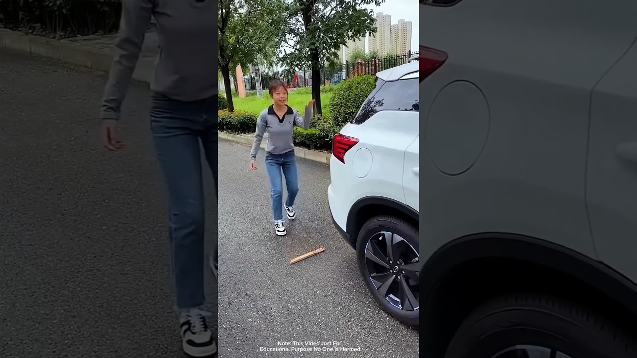 Smart Girl Tried to Puncture a Car Tire_ #drama #koreandrama #lovestory #viralshorts