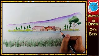 drawing colored pencils scenery nature pencil drawings beginners easy landscape draw painting paintingvalley