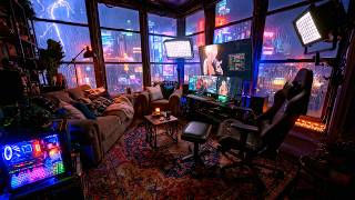 Studio Rain Ambient 🌌 Cozy Futuristic Gamer Setup | Coding, Study &amp; Deep Sleep | 4K | 10 Hrs