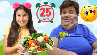 Maria Clara ensina JP a comer bem e fazer exercícios | Compilado de vídeos para crianças