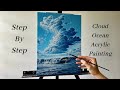 How to PAINT Fluffy Clouds + Ocean Wave | ACRYLIC PAINTING 🌊