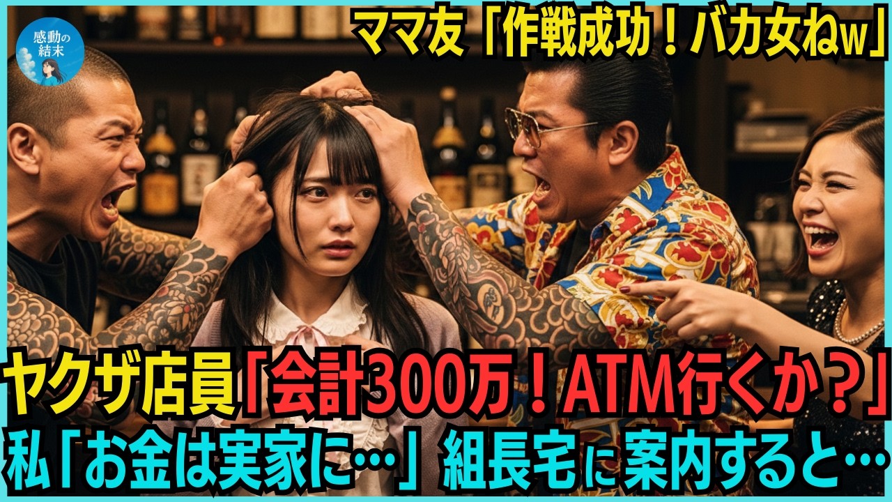 ヤクザ組長の娘と知らずぼったくりバーに誘ってきたママ友「作戦成功だわ！バカな女ねw」私をタコ殴りしたヤクザ店員「会計300万！ATM行くか？」私「お金は実家に…」組長宅に案内すると…