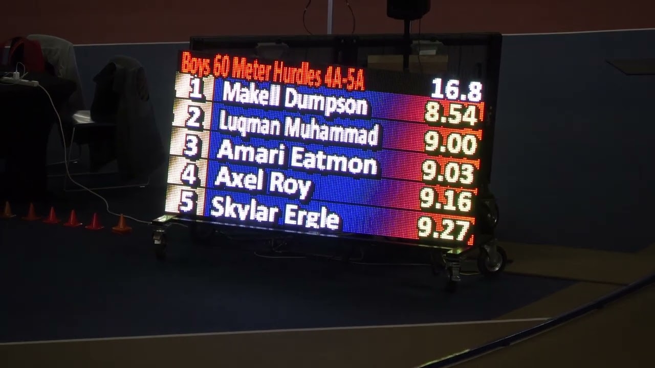 Предварительные забеги на 60 метров с барьерами среди юношей 4A/5A, забег 2. Чемпионат штата Алаб...