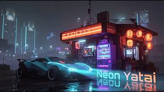 🎵 Neon Yatai After the Storm: Wet Cybercity Street & Supercar | Ambient Music | 4K