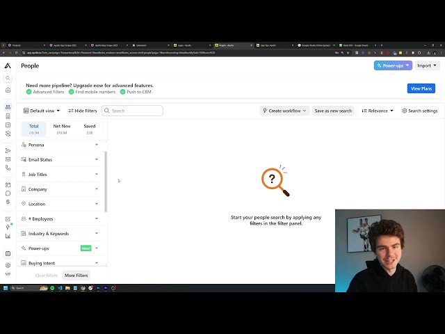 Google Sheets displaying scraped Apollo leads: names, companies, emails, phone numbers