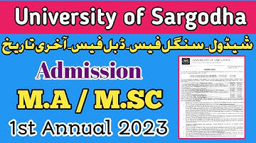 UOS M.A/M.SC ADMISSIONS 2023 II M.A / M.Sc 1st Annal Admission 2023 II