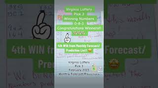 Virginia Lottery Pick 3 Monthly Forecast Winning Numbers 0-8-3! Congratulations Winners!  🤑💰💸