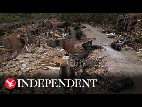 Houses devastated in Arkansas captured on police drone footage - YouTube