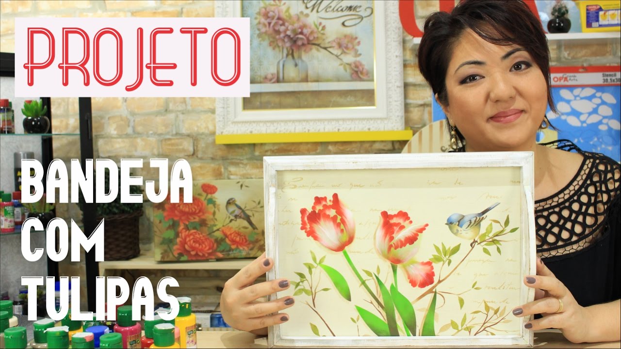 PROJETO | PINTURA COM STENCIL - BANDEJA COM TULIPAS | 06.04.17 | MAYUMI TAKUSHI