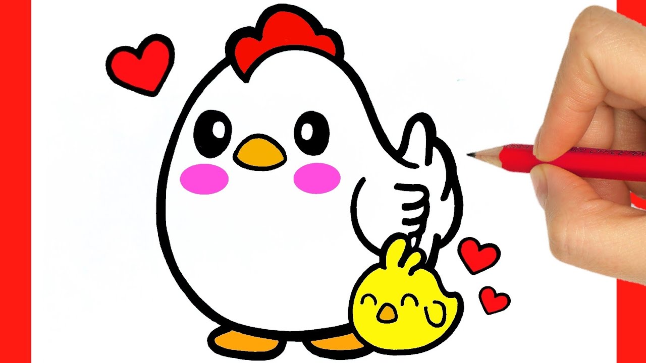 Learn How to Draw a Chicken & Chicks - Draw a Cute Hen Easy - YouTube