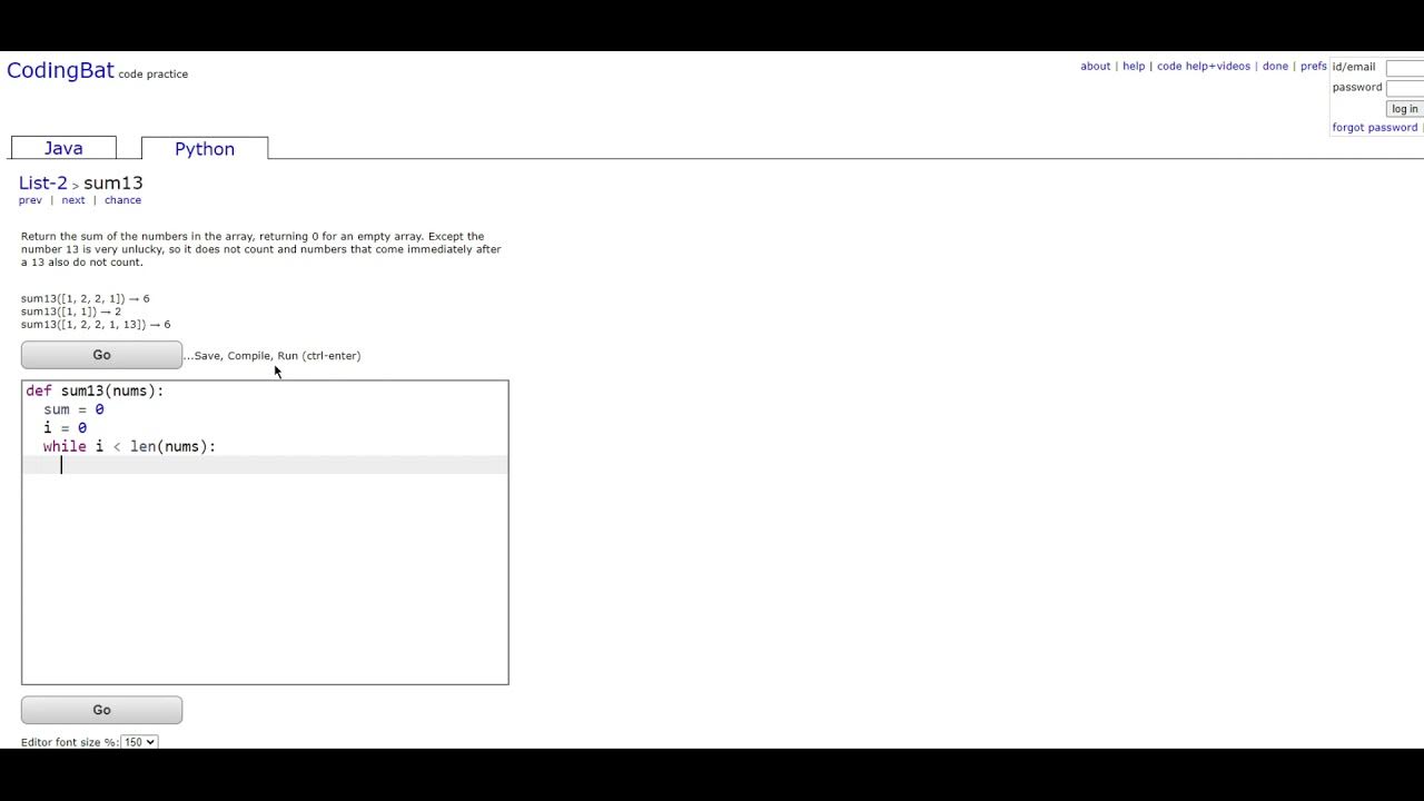 List-2 (sum13) Python Tutorial || Codingbat.com - YouTube