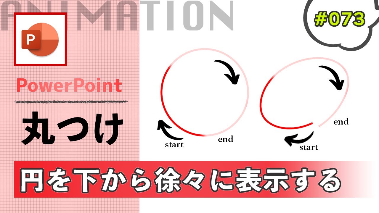 パワーポイントで手書き風の赤丸を丸を付けるように下から上に向かって徐々に表示させるアニメーションの作り方 Powerpoint Slide Animation Tutorial 073 Youtube