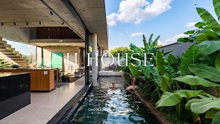 Дизайн бетонного частного дома с гостеприимной обстановкой