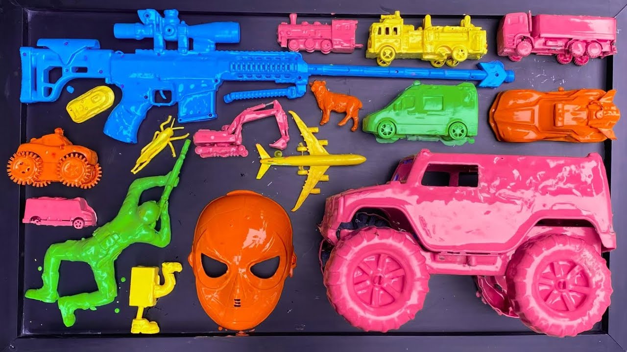 Membersihkan mainan mobil mobilan,mobil monster,mobil pemadam kebakaran,kereta uap, excavator 