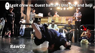 Lezit vs. Guest battlers (Bboy Seiji and Uno One). RawD2 2022.