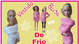 Blusa Vestido P/ Boneca Barbie Sapatos Roupa Inverno Fashion