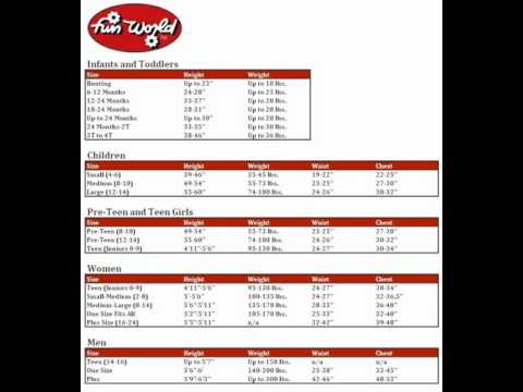 Fun Costumes Size Chart