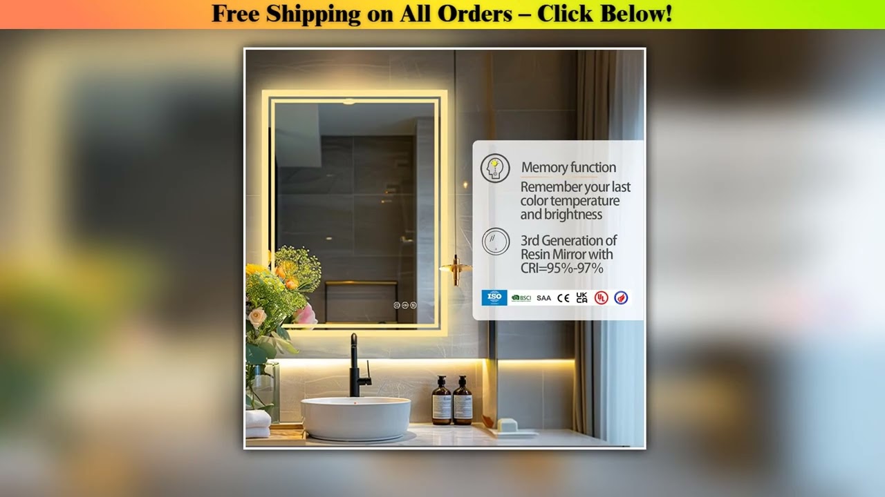 LUVODI 28x36 inch Illuminate Bathroom Mirror with Light Backlit Dimmable Defog Wall-mounted Bath