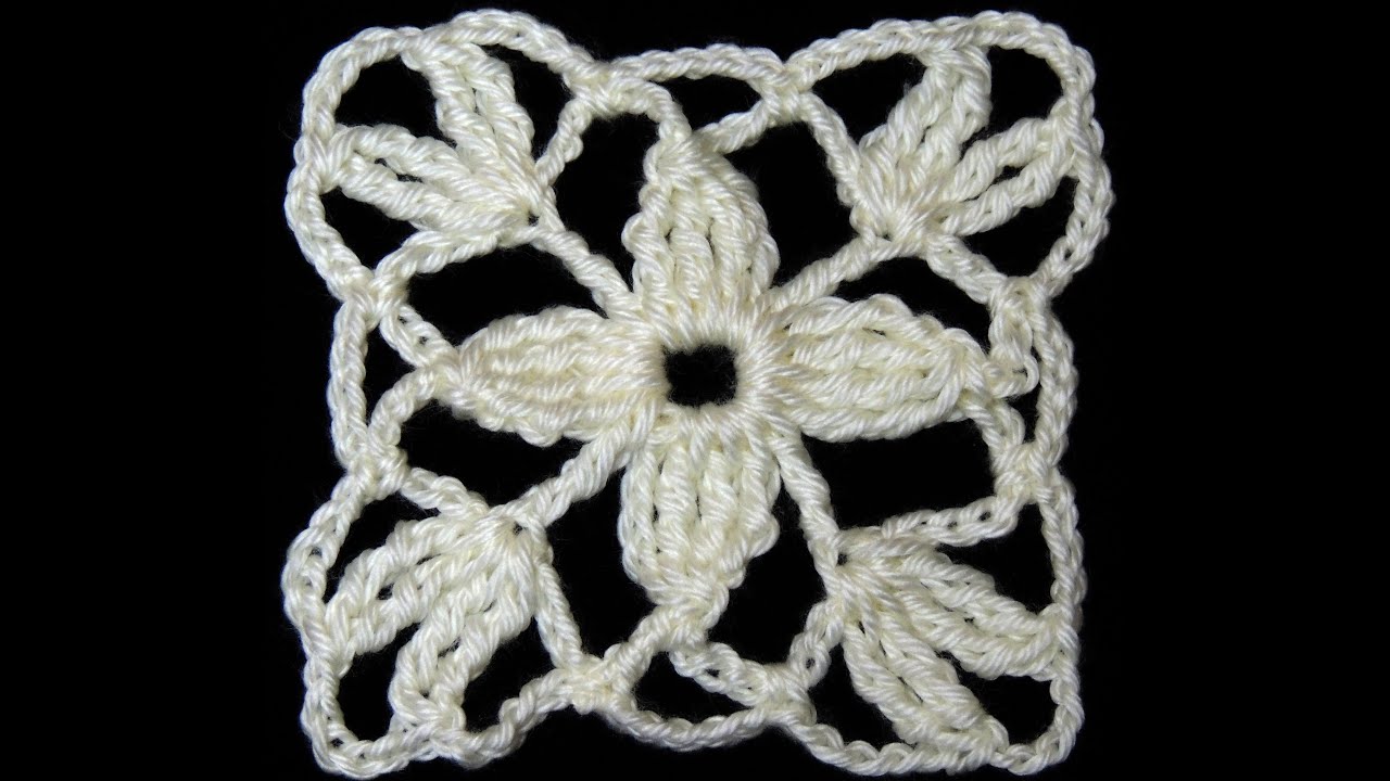 Crochet Cuadrado con Flor de 4 pétalos