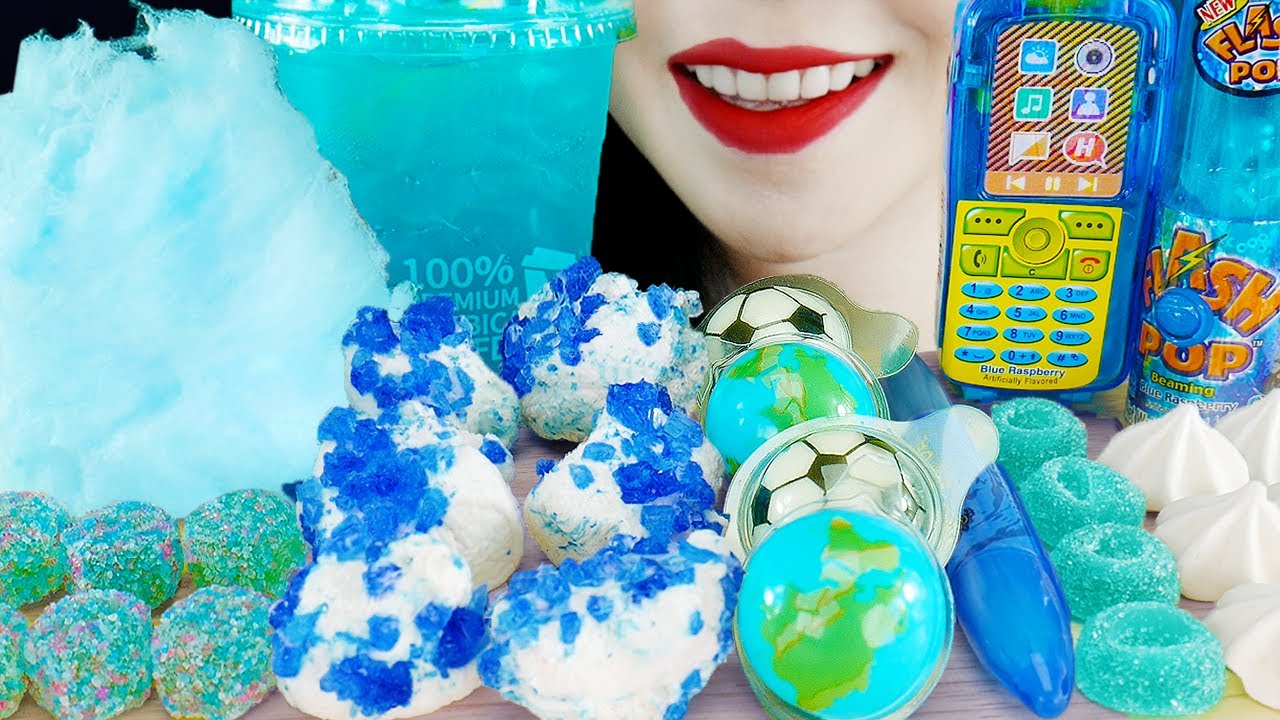 ASMR BLUE FOODS KYOHO JELLY & EARTH JELLY & MARSHMALLOW & CANDY & COLOR