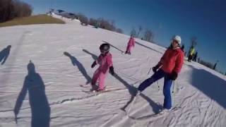 First time skiing she was 6 year old, she made it to level 2 and took the lift (WATCH til the end if