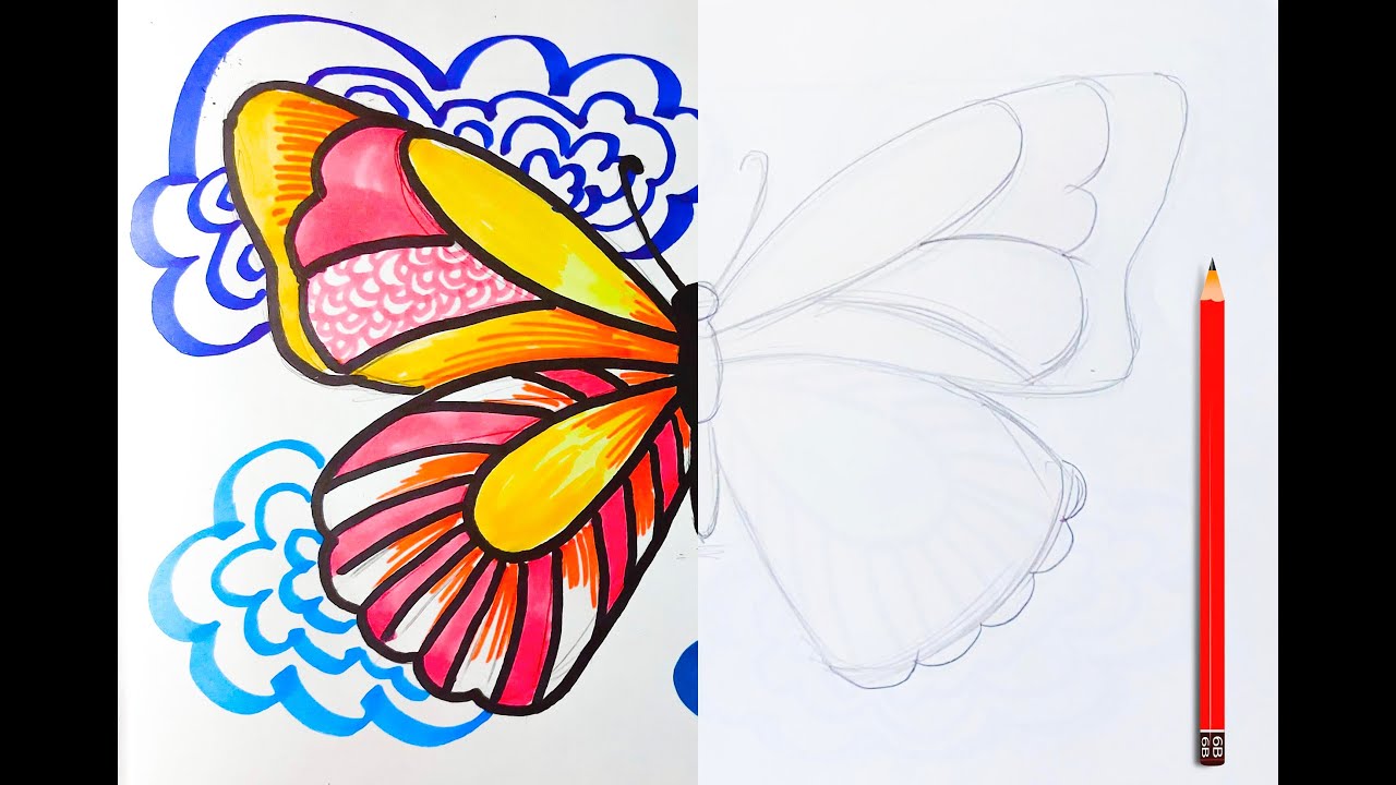 Урок рисования: Симметрия бабочки\\ Drawing lesson: Butterfly symmetry ...