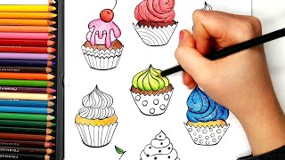 Cupcakes coloring page, coloring for kids an toddlers colored pencils | Color Time Kids Art