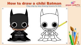 How to draw a chibi Batman | Easy drawing lessons | Sunshine Toons | Paper Palette