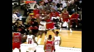 Michael Jordan's iconic fake and left-hand layup (multi-angle) | Bulls vs. Blazers - 1993 NBA on NBC