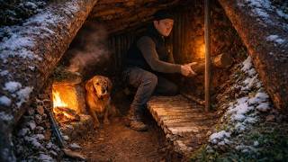 Solo Winter Bushcraft: Hidden Shelter Build Under a Fallen Tree