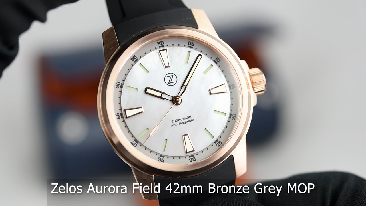 Zelos Aurora Field 42mm Bronze Grey MOP - YouTube
