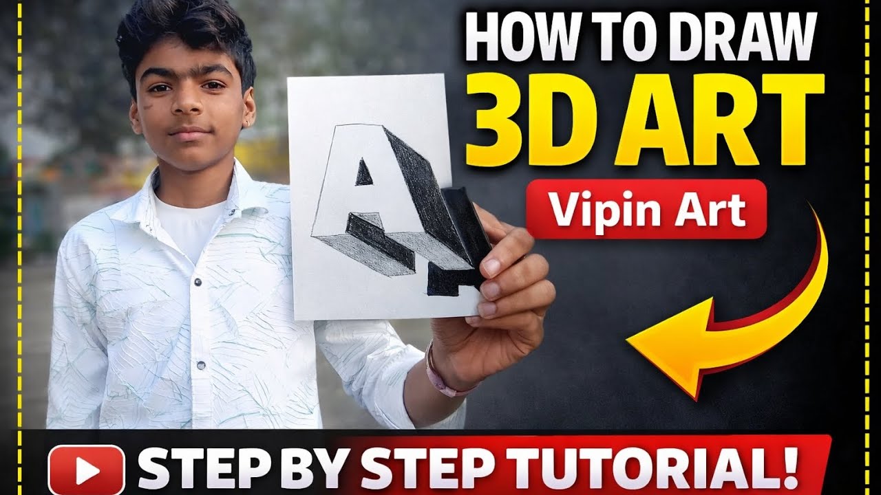 3D A Letter Kaise Banaye  Step by Step 3D Art Vipin Art