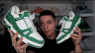 DETAILED LOOK! LV Trainer Sneaker Green (Review) + ON FOOT 