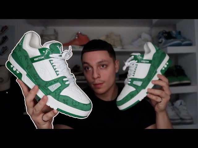 Green Leather Monogram 'LV' Trainer