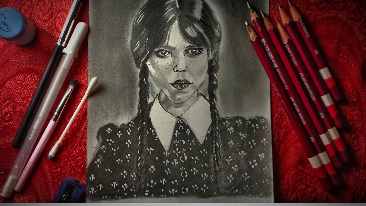 Drawing Wednesday Addams | #art #wednesdayaddams - YouTube