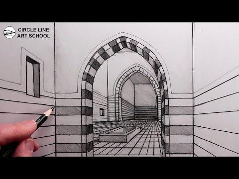 How to Draw a Large Room with an Arch in One-Point Perspective: Narrated
