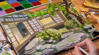 Painting Studio Ghibli Landscape With Jelly Gouache  New Sketchbook