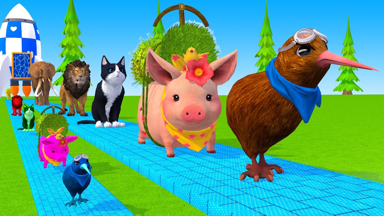 Long Slide Game With Cow Elephant Gorilla Hippopotamus Tiger 3d Animal Game Funny 3d Animals