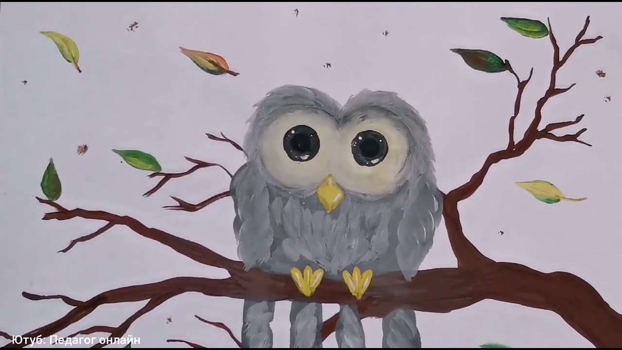 Сова ладошка. Урок рисования для детей. Техники рисования. How to draw an owl